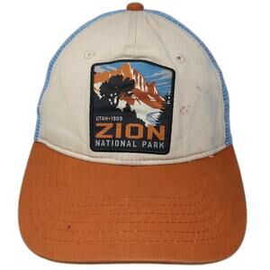H3 Headwear Zion National Park Trucker Hat Beige Orange One Size Mesh Snapback